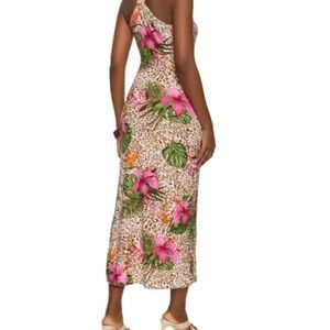 Love Resort Wear Cream and Green One Shoulder Sundress